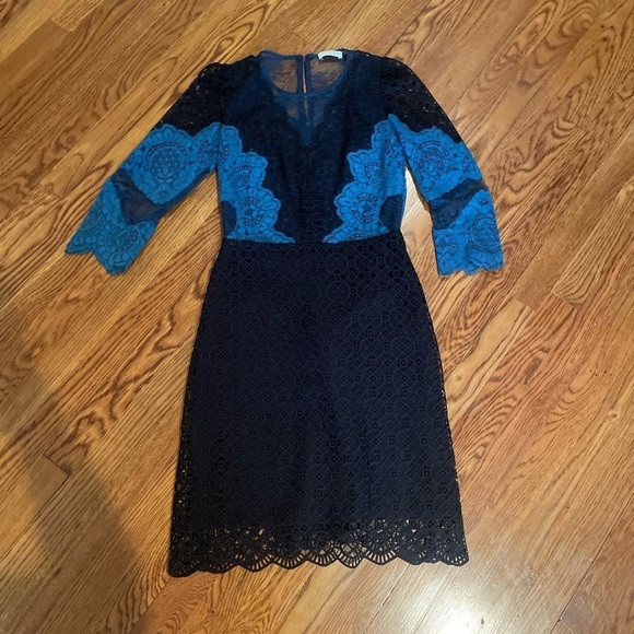 SANDRO Black and Blue Lace Design Dress - Picture 1 of 8